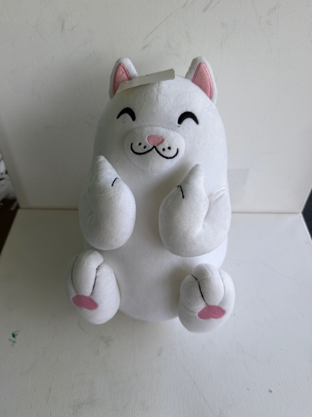 White Plush Cat Stuffed Animal with Pink Accents - Soft Kids Toy - Picture 1 of 4